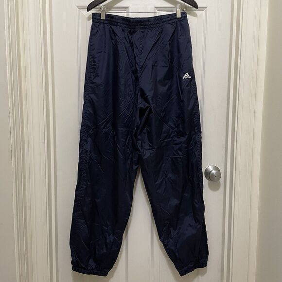Vintage Adidas Track Pants Navy Blue 3 Stripes Windbreaker Nylon Y2K Men’s Large - Picture 1 of 9